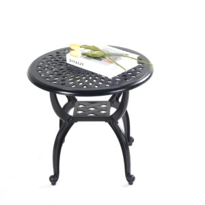 mandolin outdoor patio table,rust -resistant cast aluminum side table,weather resistant end table，coffee table， perfect for patio, backyard or garden.w 20.8" x h18.5(aluminum round, black)