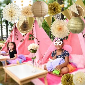 Gold Party Decorations Hanging Paper Fans Paper Lanterns Pom Poms Flower Pennant Banner for Rustic Wedding Neutral Baby Shower Bachelorette Graduation Birthday New Year Party Decoration