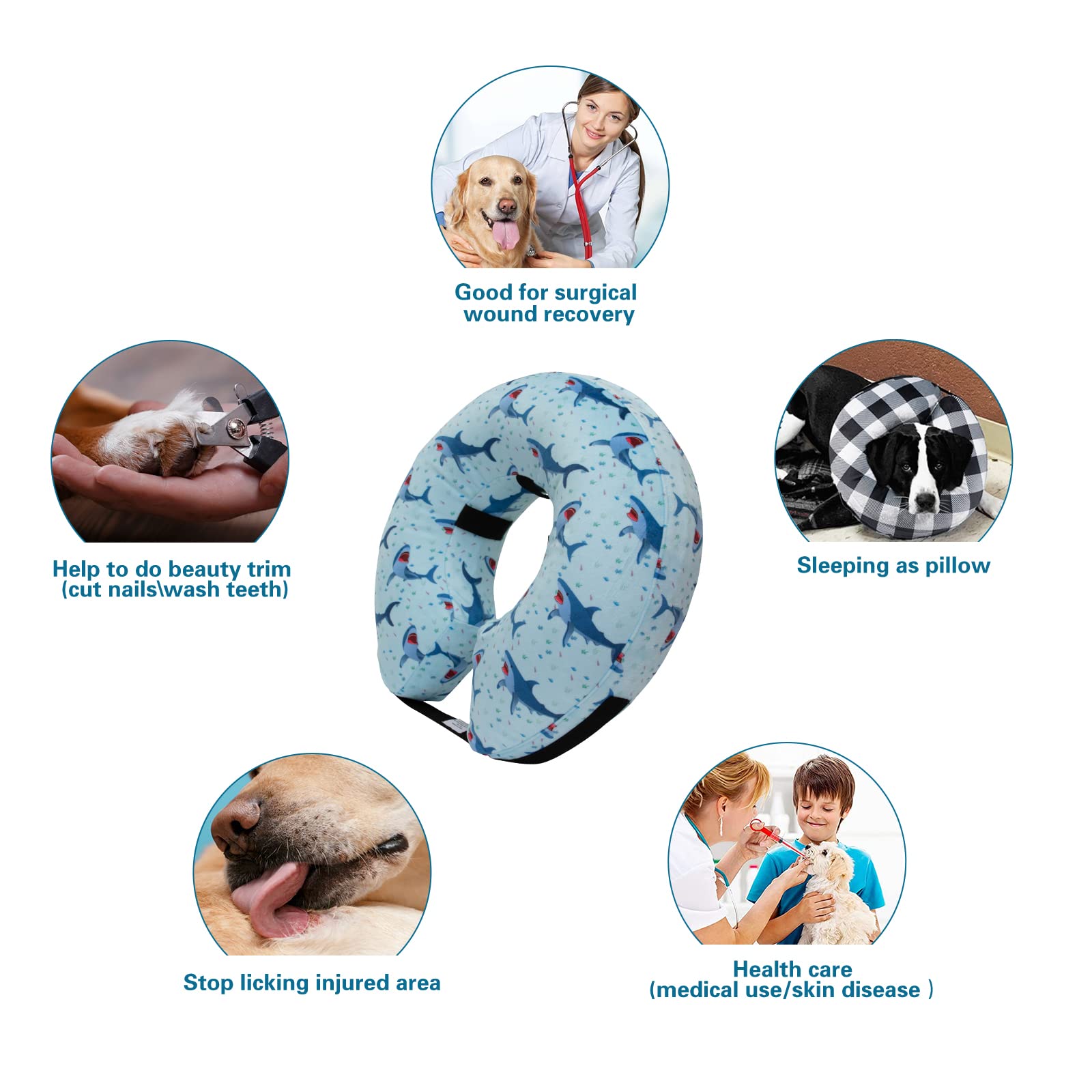 CuteBone Inflatable Dog Donut Collar with Removable Soft Fleece Covers for Small/Medium/Large Dogs and Cats After Surgery GWB05M