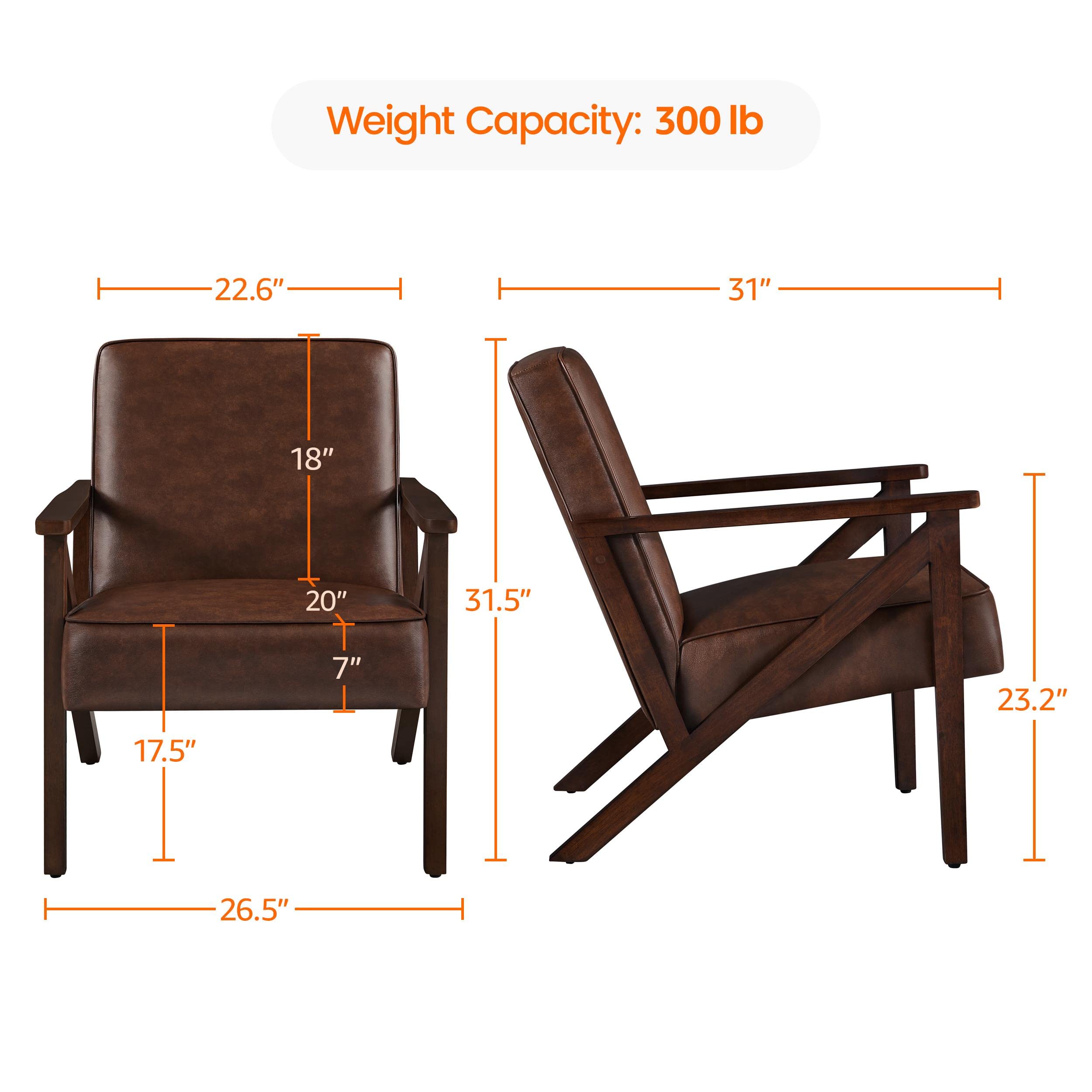 Yaheetech Accent Chair, Armchair with Strong Wood Frame, PU Leather Modern Retro Lounge Chair for Living Room/Lounge/Office/Reception Area, Dark Brown