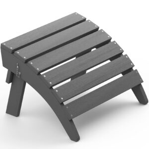 serwall folding adirondack ottoman for adirondack chair, no-assembly weather resistance outdoor footstool, high impact polystyrene folding adirondack footrest, gray