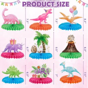 WERNNSAI 9 PCS Watercolor Dinosaur Party Honeycomb Centerpiece - Dinosaur Birthday Party Table Decorations Girls Kids Dino Birthday Baby Shower Table Toppers Supplies 3D Volcano Centerpieces