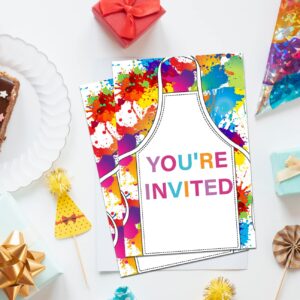 Soiceu Colorful Painting Birthday Party Invitations with Envelopes Set of 20 Dress for a Mess Art Painting Birthday Party Invites Fill in Blank