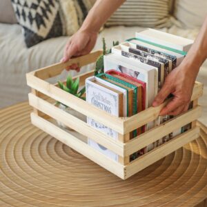 JUMBO HUMBLE Large Wooden Crates Unfinished Set of 4 Storage Crates, Decorative Wood Storage Crates for Display Rustic, Nesting Wood Container Boxes Made from 100% Wood