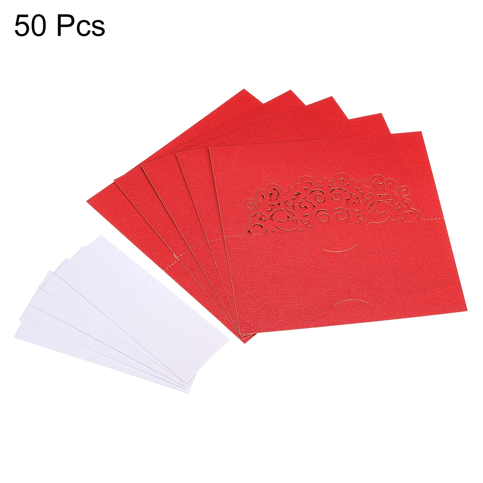 PATIKIL Table Name Place Cards,50Pcs 3.9 x 3.9inch Favor Decor Hollow Lace Cut Design Seat Blank Card for Wedding Party Seating Place Cards Red