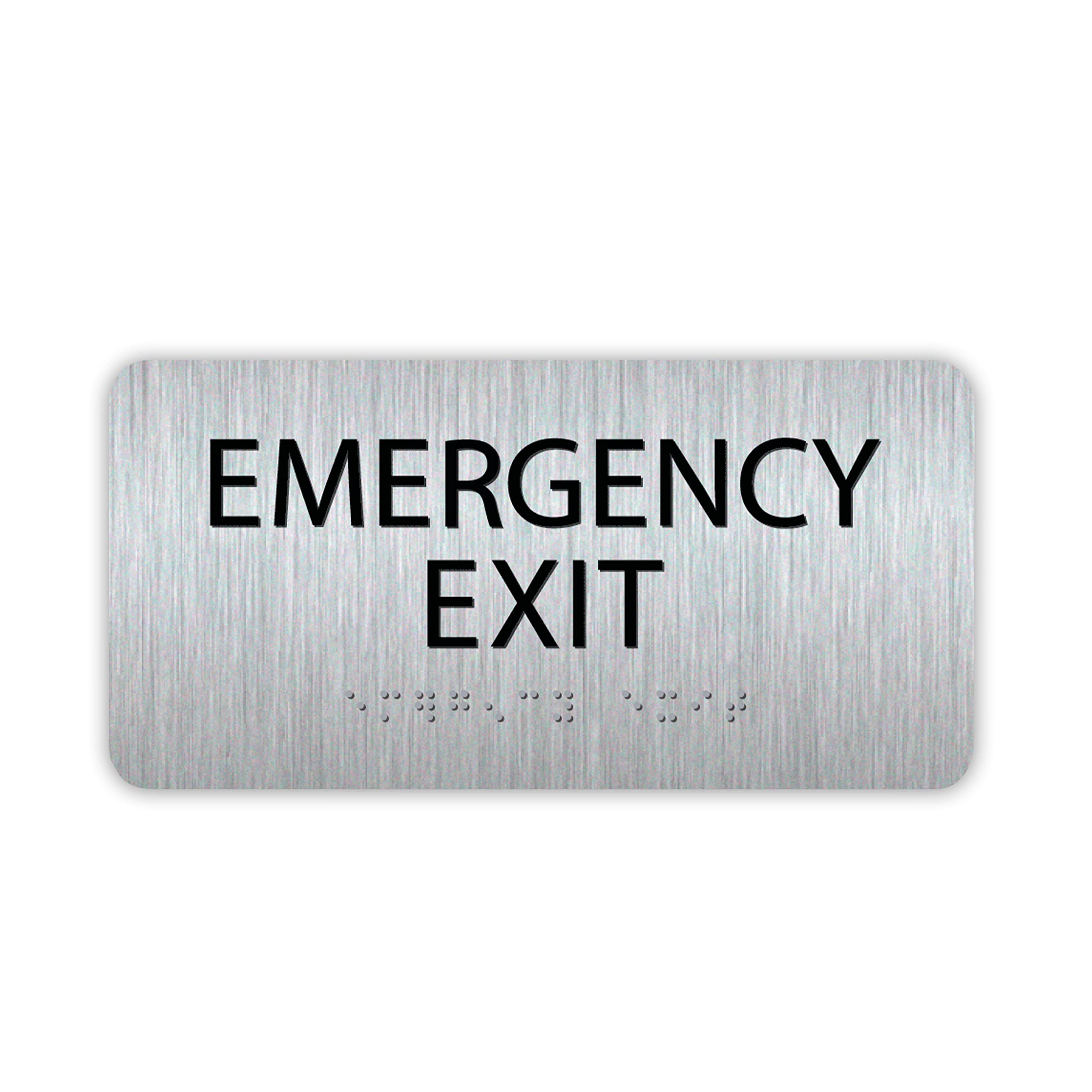 ALPHA DOG ADA SIGNS - Emergency Exit Sign with Braille for Your Business, 4x8 Inch, ADA Compliant, Indoor or Outdoor, Easy Installation, Made in the USA, Brushed Metal