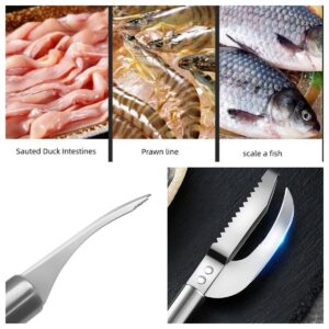 Fish Scale Knife Cut Scrape Dig 3-in-1Tool, Stainless Steel Peelers Scraping Boning Filleting Stainless Steel Shrimp Whisker Peeler Tool, 5 in 1 Multifunctional Shrimp Line Fish Maw Knife 2Pack