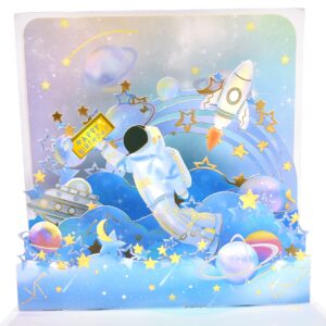 GREETING ART Happy Birthday Pop Up Card,Spaceman Birthday Pop Up Card,Astronaut Birthday Card,Space Shuttle Birthday Card, Astronaut Card, Space Card,Kids &Adults Pop Up Birthday Card