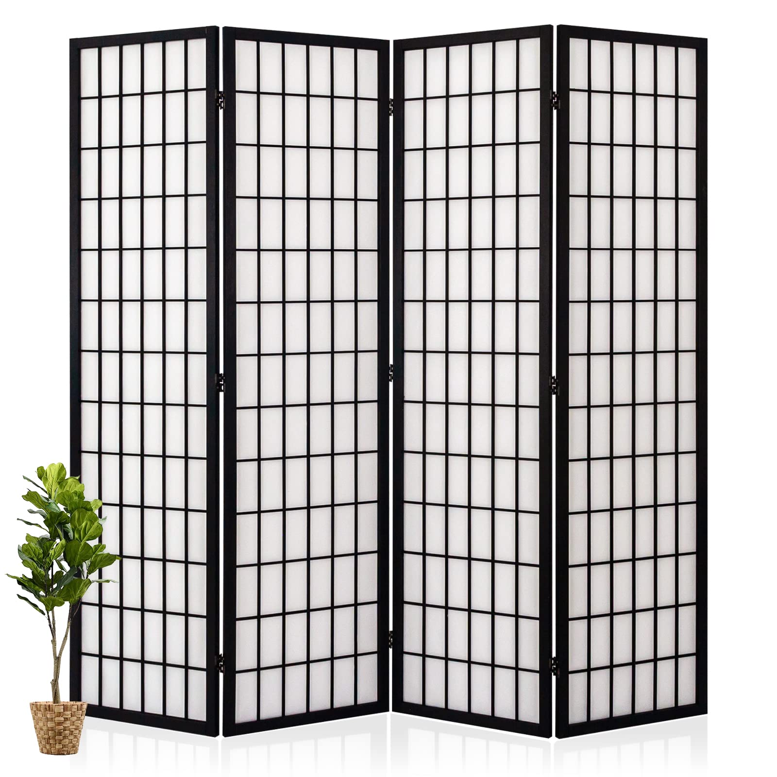 Salfanre Japanese Room Divider, 6 Panel Room Divider, Shoji Screen Room Divider, Folding Screen, Japanese Style, 5.6 Ft, Black