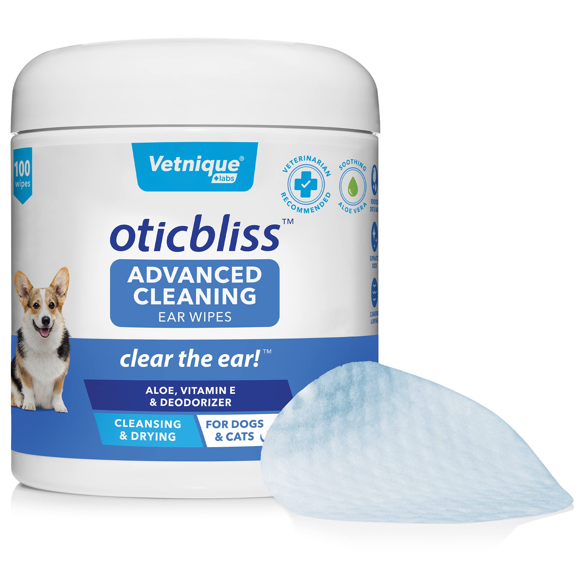 Oticbliss Medicated Ear Drops and Oticbliss Advanced Cleaning Wipes (100 Ct) Bundle Advanced Ear Cleaning Solutions with Medicated Ear Drops for Dogs Plus Dog Ear Cleaning Wipes with Aloe