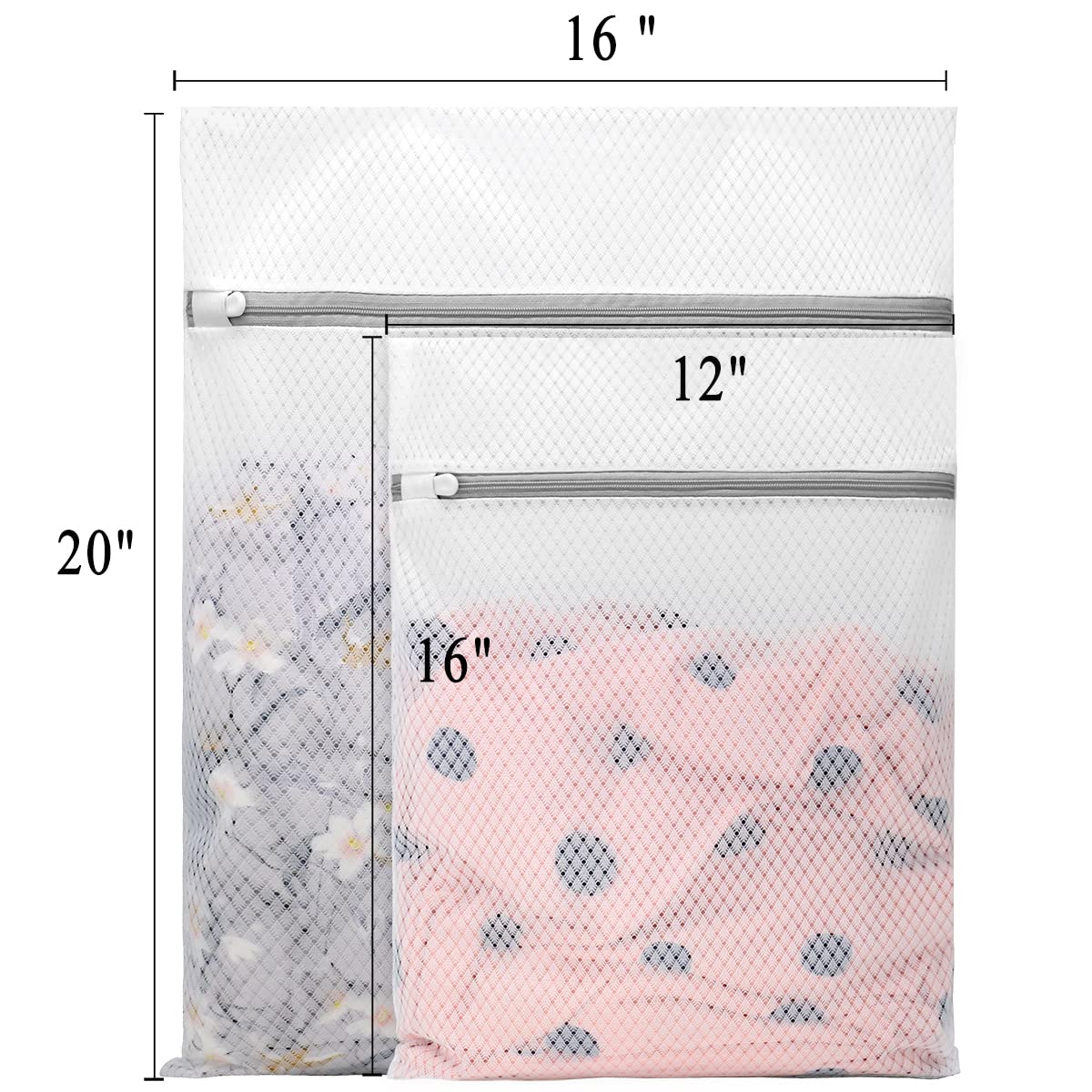 3Pcs Durable Diamond Mesh Laundry Bags for Delicates (2 Large 16 x 20 Inches, 1 Medium 12 x 16 Inches)