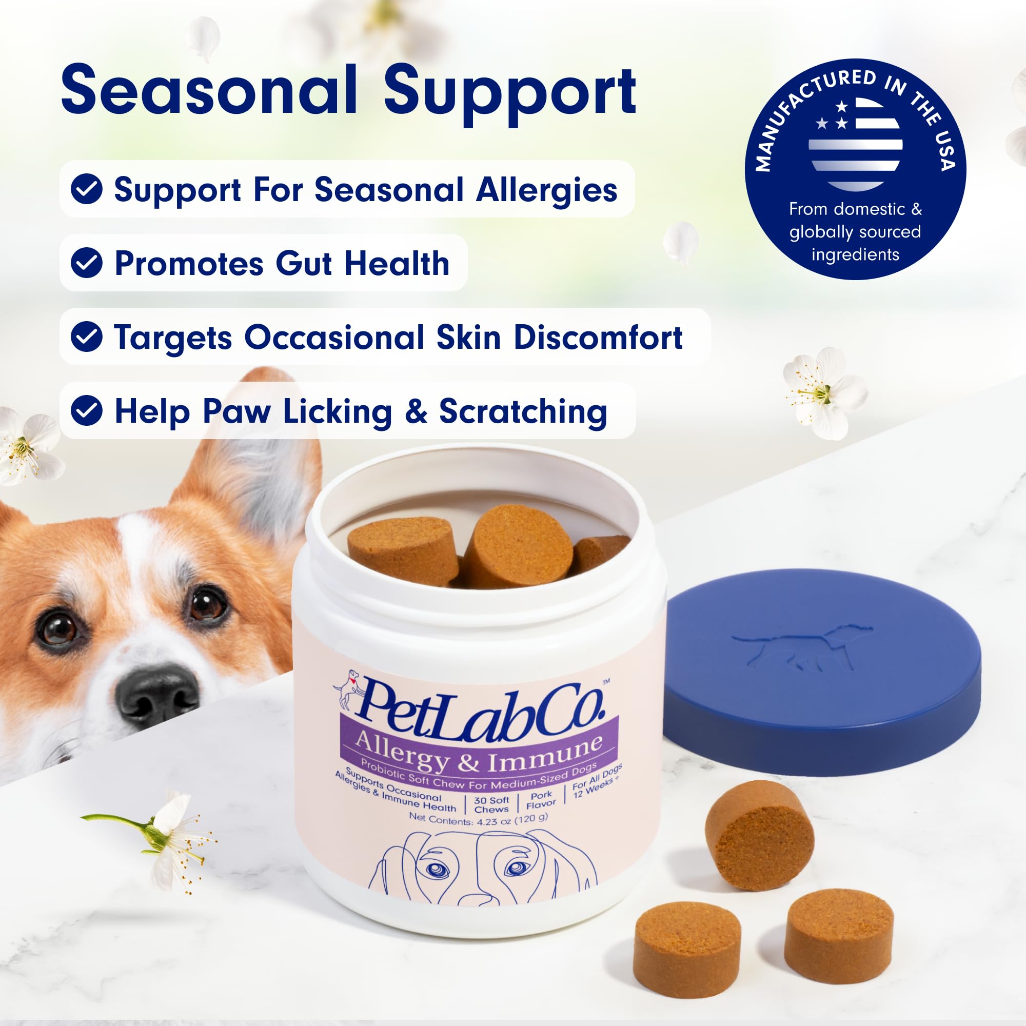 PetLab Co. Allergy & Immune Daily Probiotics for Dogs. Supports Yeast Production, Seasonal Allergies, Intermittent Itchiness, Gut & Digestive Health for Medium Size Dogs - 30 Chews