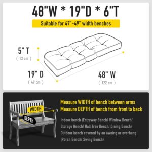 SUNROX Gel Memory Foam Bench Cushion with Piping, Heavy Duty Tufted FadeShied Water Resistant Ultra Durable Thicken Reversible Indoor/Outdoor Bench Seat Pads 42x19x5 inch, Cream