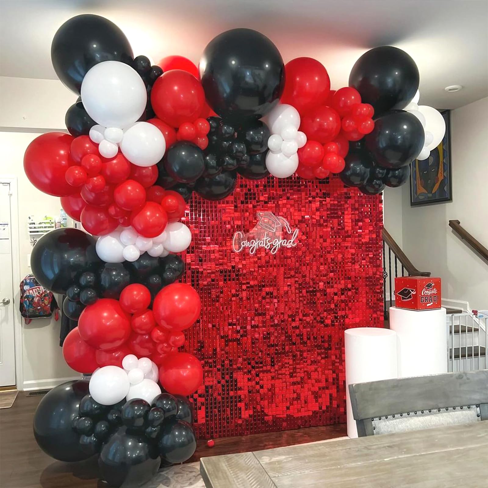 YAOWKY Red and Black Balloons Garland Arch Kit,115pcs Latex Black and Red Party Balloons Arch for Graduation, Baby Shower, Birthday, Wedding, BBQ Casino, Prom Party, New Years Eve Party Decorations