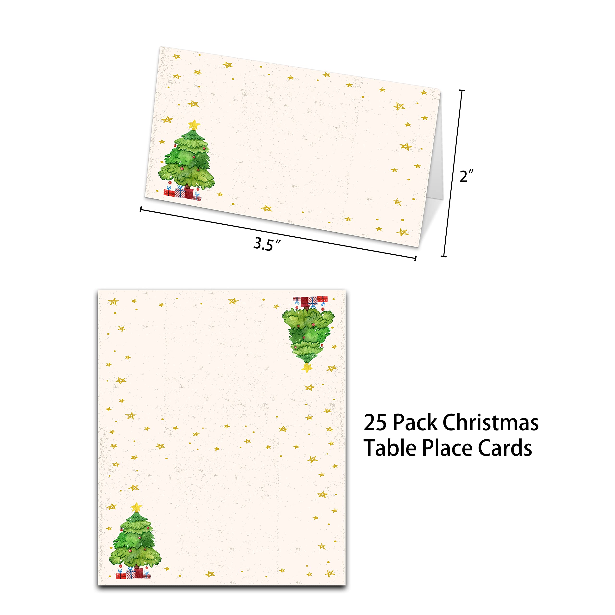 Christmas Table Place Cards, Xmas Blank Seating Place Card for Table, 25 Pack Buffet Food Tent Labels, Double Design Name Cards, Scored for Easy Folding, Christmas Party Decorations(09)