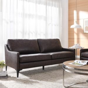 Modway Corland Modern Style Leather and Metal Sofa in Brown Finish