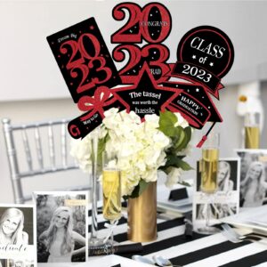 Graduation Party Decorations 2023-30 Pack Red and Black Grad Centerpiece Sticks - 2023 Class Supplies Table Topper Decor for Kindergarten Preschool High School College