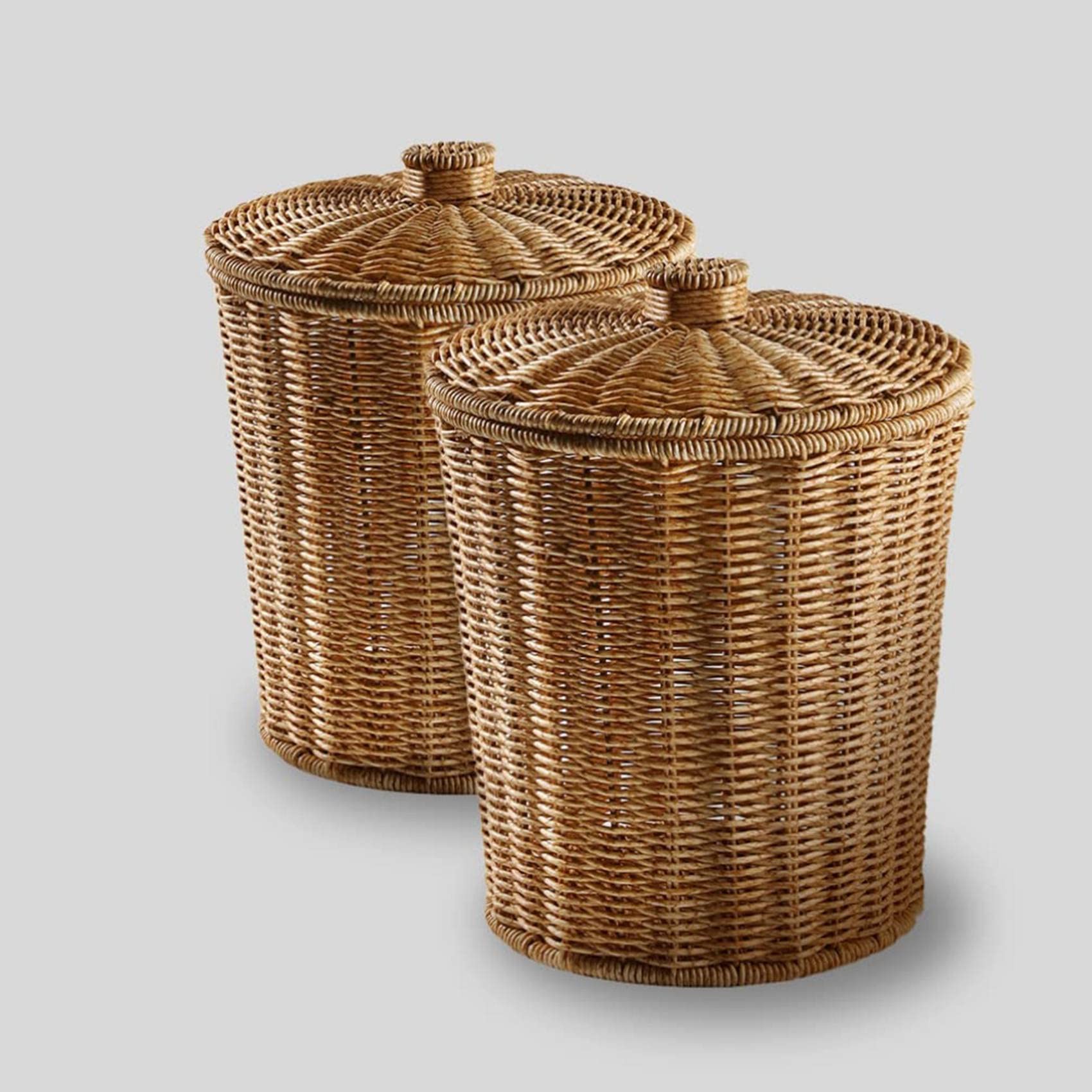 KVSERT Woven Basket Trash Can Round Rattan Waste Basket with Lid Planter Woven Storage Baskets Wicker Wastebasket Garbage Bin