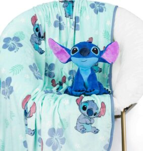 disney lilo & stitch tropical & cool mini pillow buddy and 46 inch x 60 inch throw set - kids super soft 2 piece blanket set (official product)