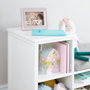 Martha Stewart Kids' Jr. Reading Nook with Bins - Creamy White: Kids Wood Bookshelf and Storage Bench with Open Shelves and Canvas Storage Bins for Toys, Games, and Books | Toddler Room Furniture