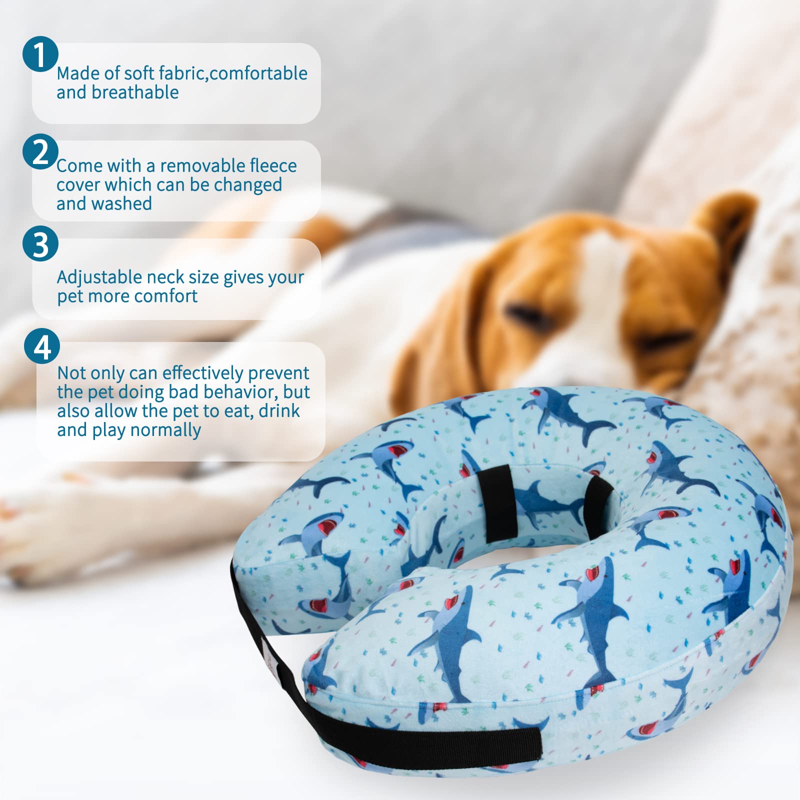 CuteBone Inflatable Dog Donut Collar with Removable Soft Fleece Covers for Small/Medium/Large Dogs and Cats After Surgery GWB05M