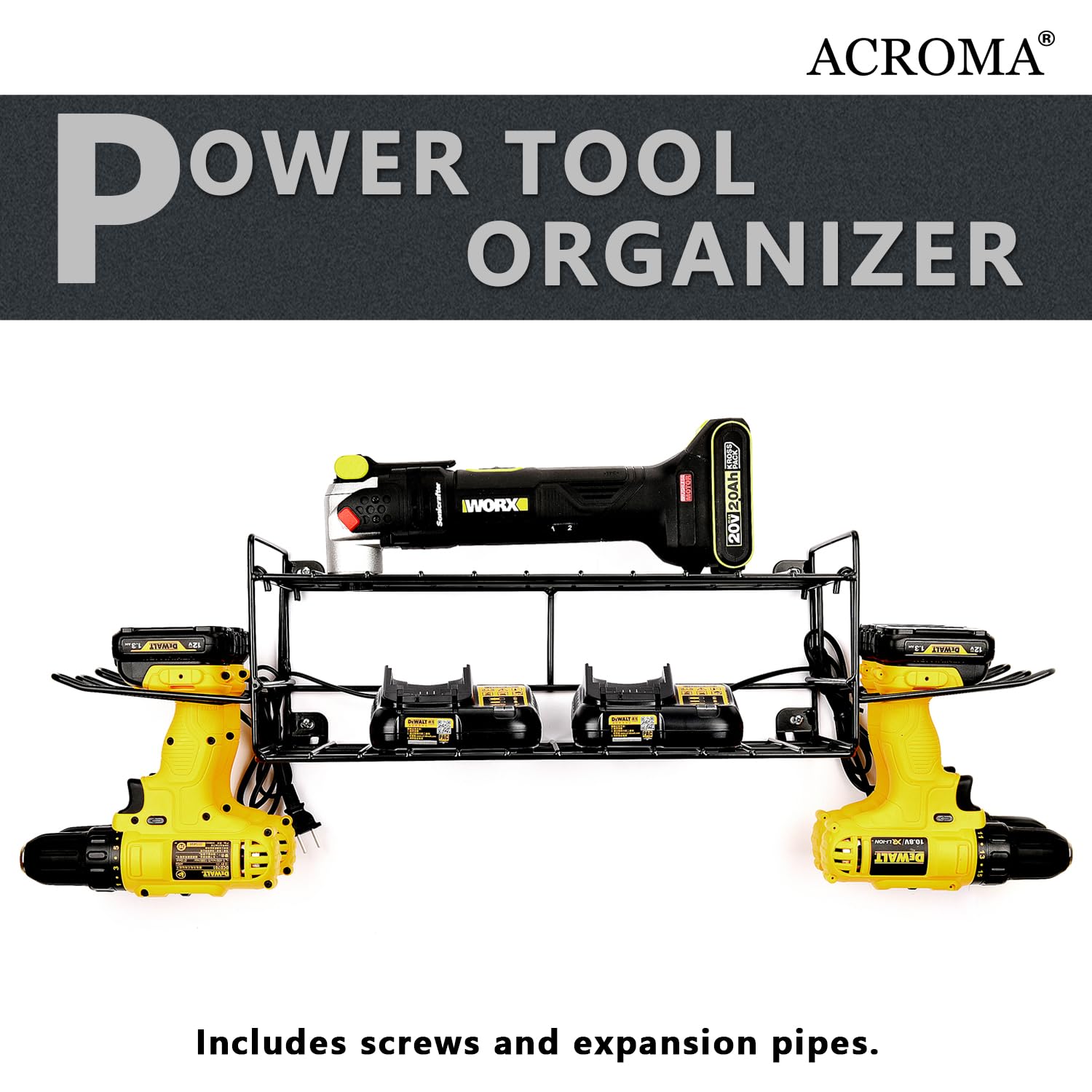 ACROMA 4-Layer Heavy-Duty Power Tool Organizer Wall Mount, Power Tool Storage Rack - Efficiently Organize and Display Tools(Black)