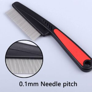 Yumflan Flea Comb with Rubber Handle, Fine Teeth Grooming Comb for Dogs & Cats (Red)