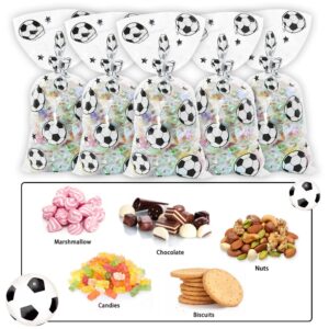 100 Pieces Soccer Goodie Bags, Football Treat Bags Party Favors Clear Candy Cello Bags with Sliver Twist Ties, Football Birthday Party Supplies for Boys Kids Team Gift Snack Bags