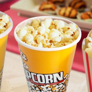 Novelty Place Retro Style Plastic Popcorn Containers for Movie Night - 7" Tall x 4.5" Top Diameter (3 Pack)