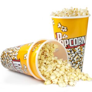 novelty place retro style plastic popcorn containers for movie night - 7" tall x 4.5" top diameter (3 pack)