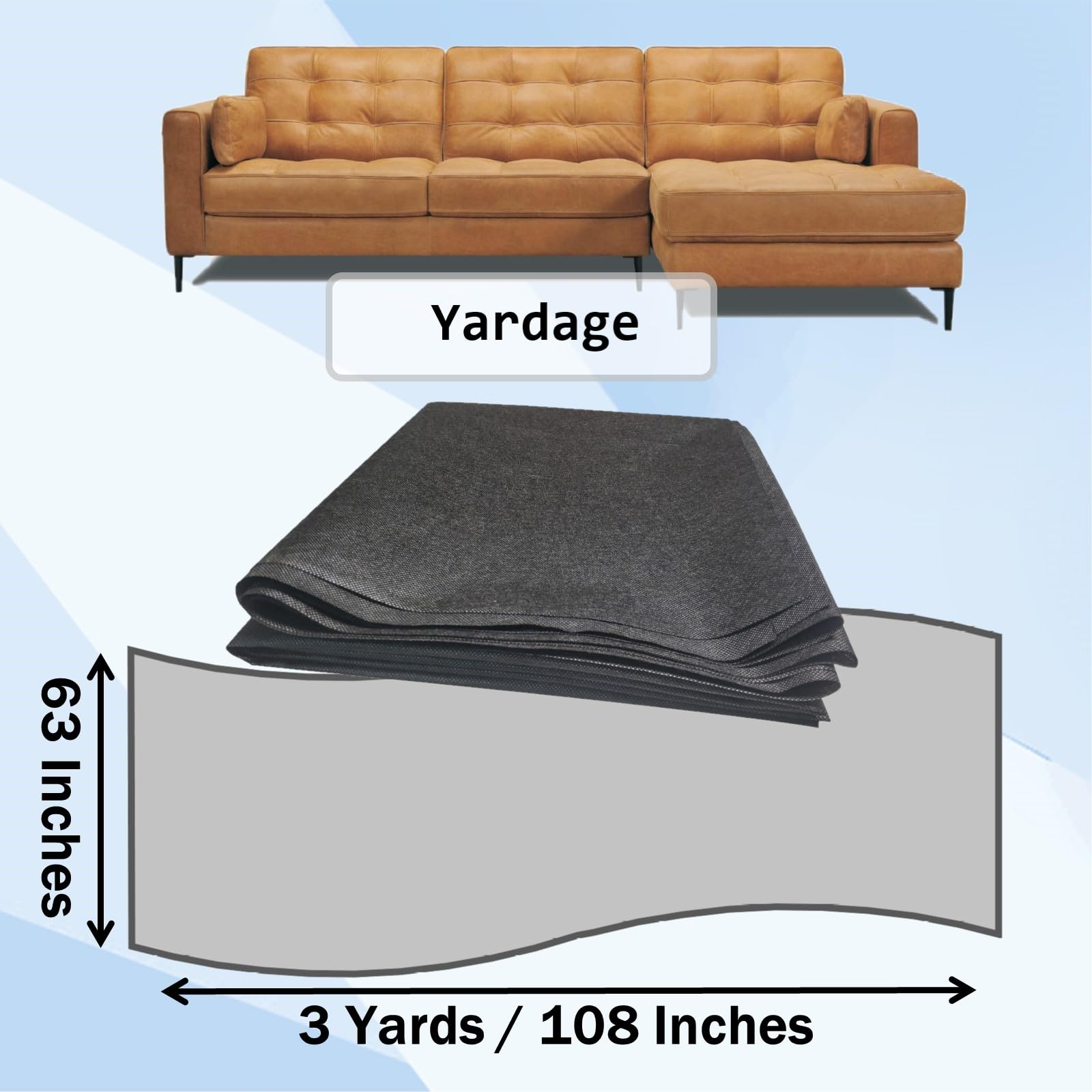 3 yds. X 63 ins. Upholstery Dust Cover Fabric Replacement, Non-Woven Black Cambric Fabric for Under Cloth of Couches, Recliners, Loveseats, Chairs, Sofas or Mattresses Bottom Cover