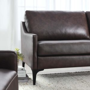 Modway Corland Modern Style Leather and Metal Sofa in Brown Finish