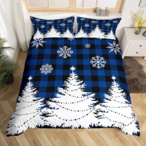 christmas kids bedding set white christmas tree bedding duvet cover set for boys girls decor snowflake comforter cover set blue black buffalo check bedspread cover bedroom quilt cover 3pcs full size