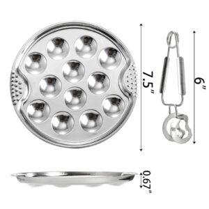 Okllen 3 Pack Stainless Steel Escargot Plates with 12 Compartment Holes, 7.5 Inch Seafood Snail Dish with Escargot Tong, Escargot Baking Dish Server for Home, Kitchen, Restaurant, Hotel, BBQ