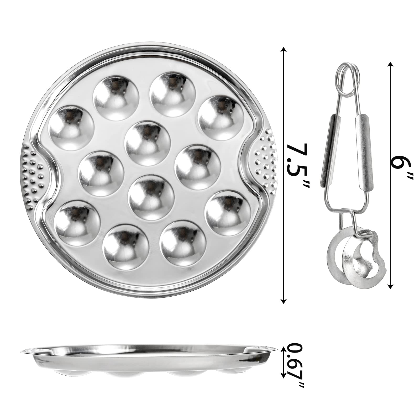 Okllen 3 Pack Stainless Steel Escargot Plates with 12 Compartment Holes, 7.5 Inch Seafood Snail Dish with Escargot Tong, Escargot Baking Dish Server for Home, Kitchen, Restaurant, Hotel, BBQ