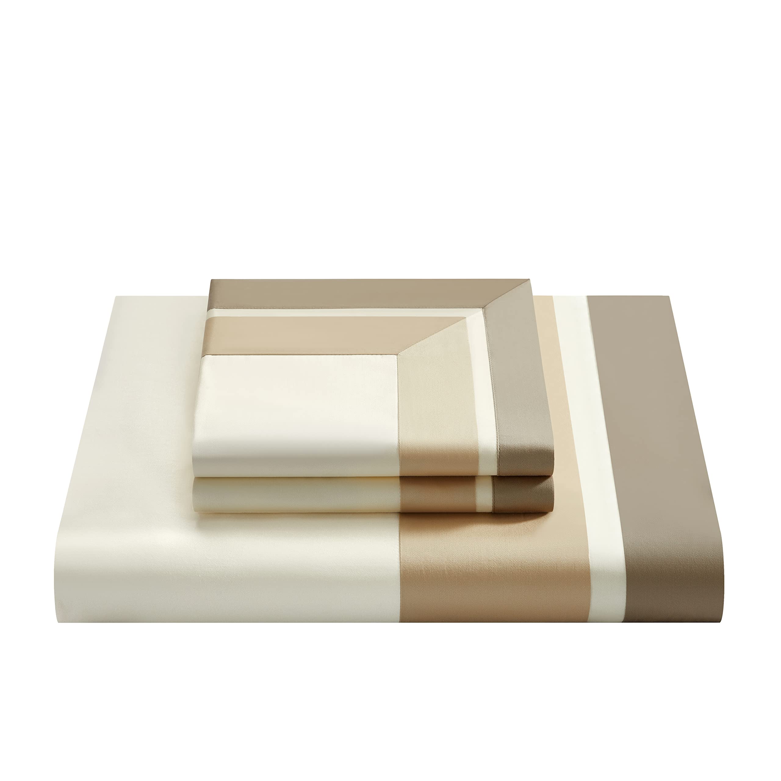 Casabolaj Shading 3 Pieces Duvet Cover Set Do Not Include Filling 100% Egyptian Cotton Sateen Luxury 400 Thread Count-Classic and Contemporary Frame Patchwork Cream/Beige/Champange (California King)