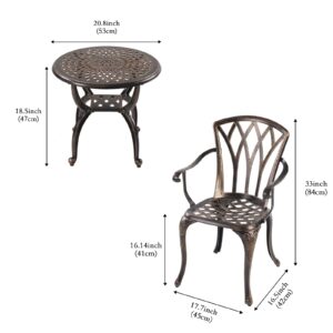 Jardin DE CENTENNAIL 3-Piece Outdoor Bistro Set Cast Aluminum Rust-Resistant Patio Furniture Armchairs Design (Copper)