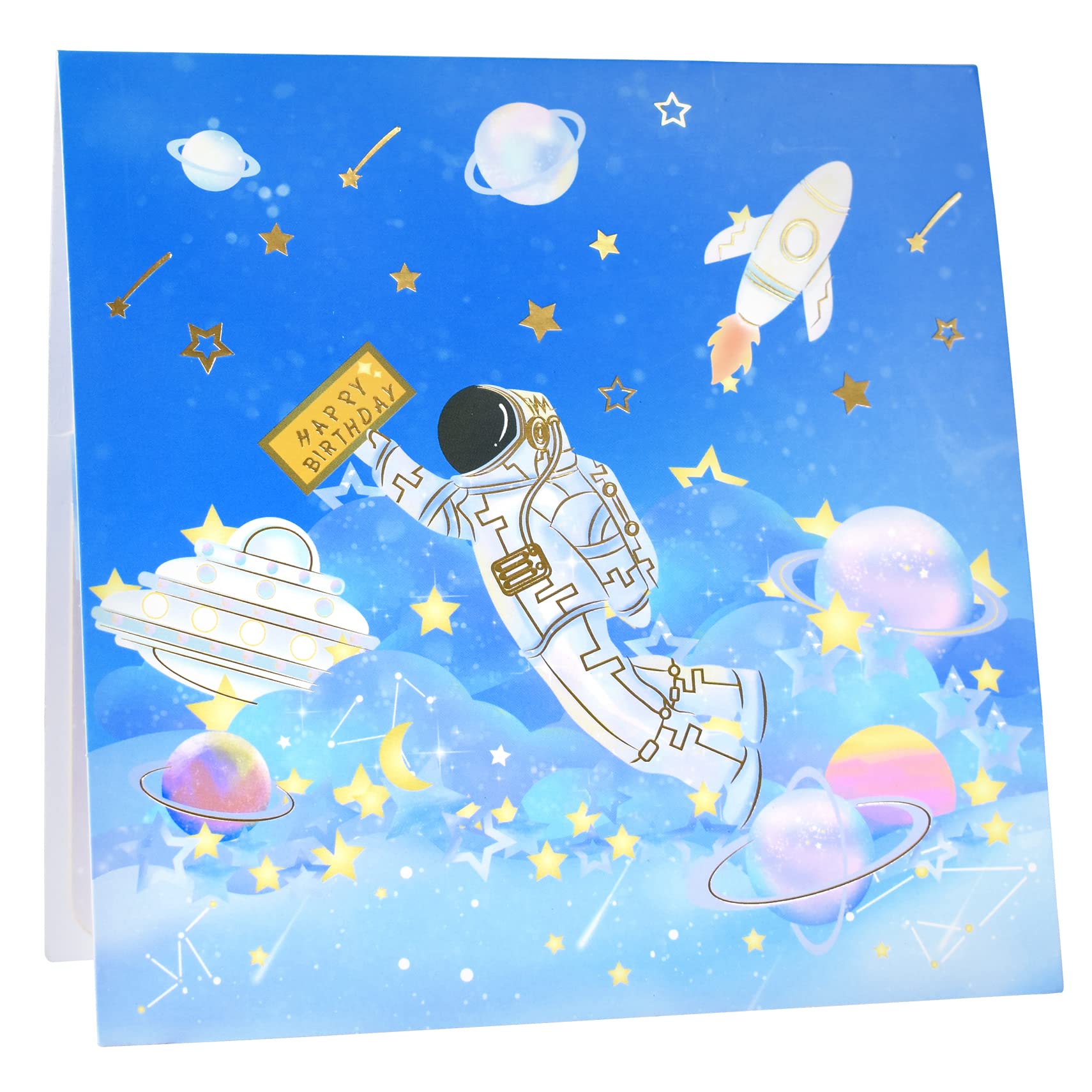 GREETING ART Happy Birthday Pop Up Card,Spaceman Birthday Pop Up Card,Astronaut Birthday Card,Space Shuttle Birthday Card, Astronaut Card, Space Card,Kids &Adults Pop Up Birthday Card