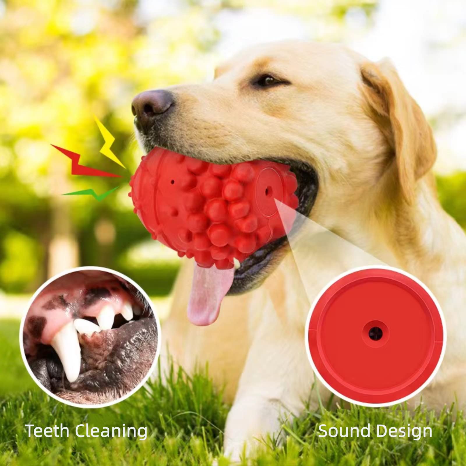 Gumney Dog Chew Toy for Aggressive Chewers Natural Rubber Dog Toy Balls for Medium Large Breeds for Dogs Training Teeth Cleaning (Red)