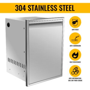 KODOM Built-in Single Trash Drawer 17" W x 23" H x 16" D, Pull-Out Tray Outdoor Kitchen Stainless Steel Trash Drawer with Handle Storage Trash Bins or Propane Tank for BBQ Island Grill Station