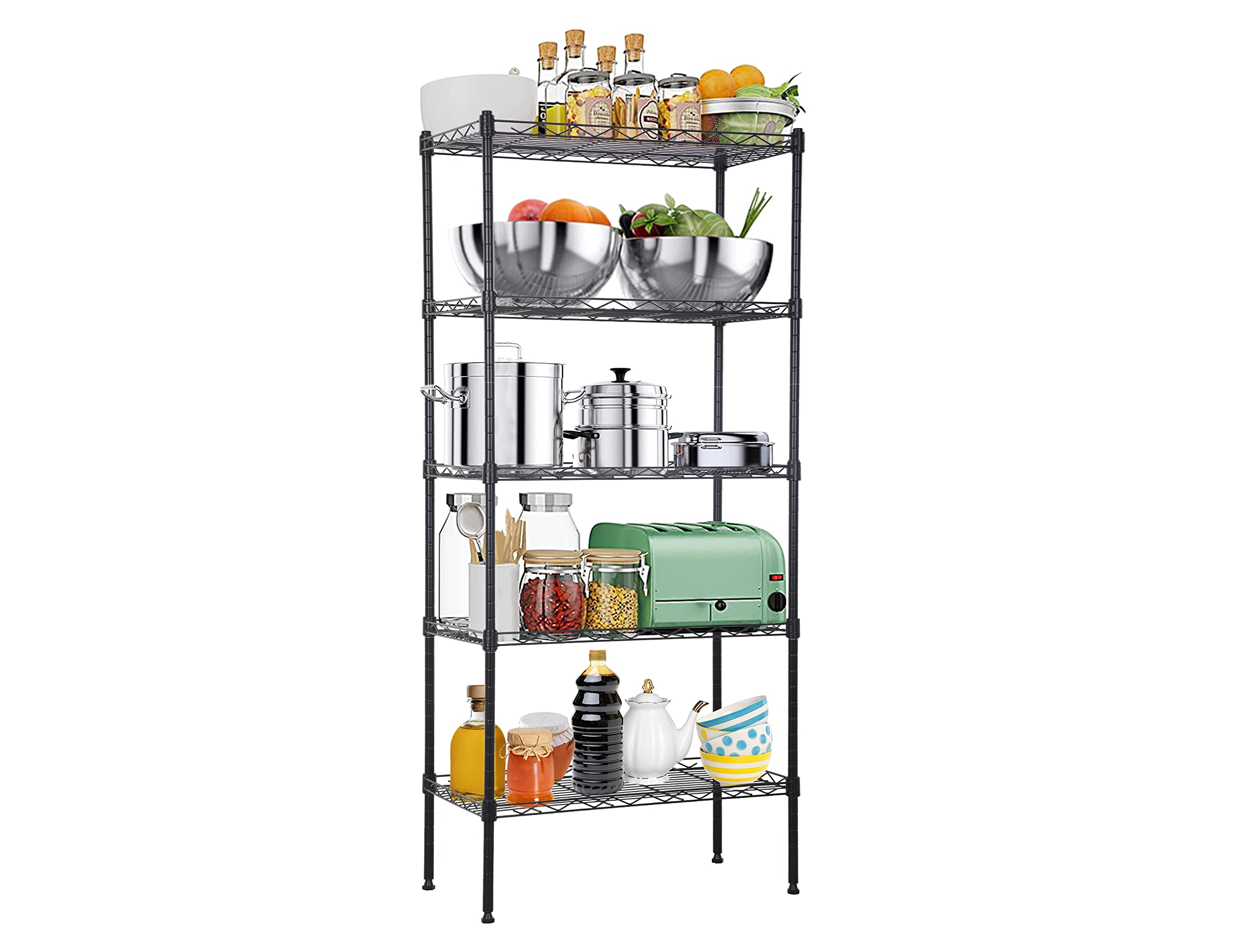 5-Tier Metal Wire Shelving Unit Snack Shelf Height Adjustable Storage Rack NSF Certified Storage Shelves 750 Lbs Capacity Standing Utility Shelf for Laundry Kitchen Pantry Garage Organization