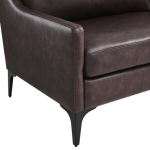 Modway Corland Modern Style Leather and Metal Sofa in Brown Finish