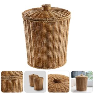 KVSERT Woven Basket Trash Can Round Rattan Waste Basket with Lid Planter Woven Storage Baskets Wicker Wastebasket Garbage Bin