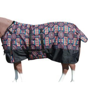 Black Aztec 84 in HILASON 600D Winter Waterproof Poly Horse Blanket Belly Wrap | Horse Blanket | Horse