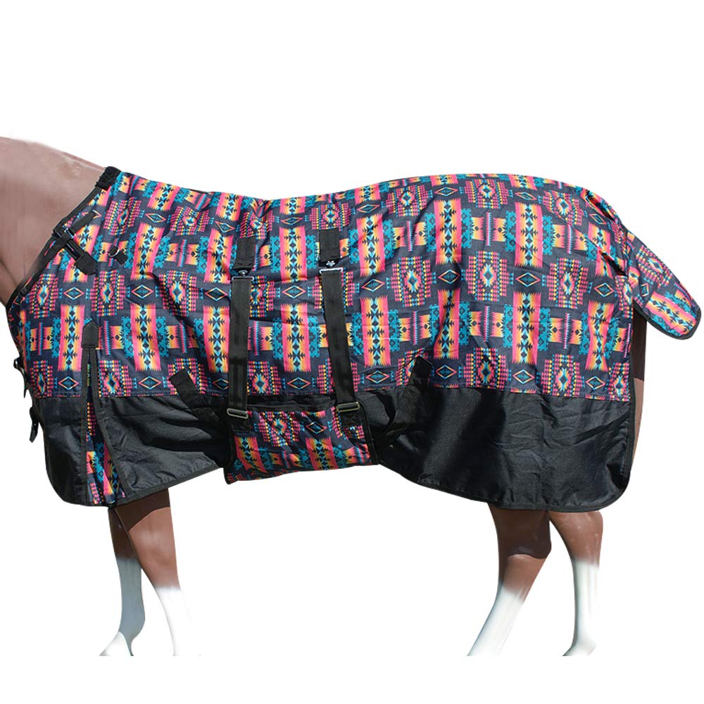 Black Aztec 84 in HILASON 600D Winter Waterproof Poly Horse Blanket Belly Wrap | Horse Blanket | Horse