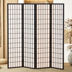 Salfanre Japanese Room Divider, 6 Panel Room Divider, Shoji Screen Room Divider, Folding Screen, Japanese Style, 5.6 Ft, Black