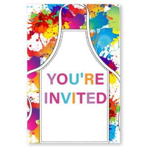 Soiceu Colorful Painting Birthday Party Invitations with Envelopes Set of 20 Dress for a Mess Art Painting Birthday Party Invites Fill in Blank