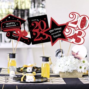 Graduation Party Decorations 2023-30 Pack Red and Black Grad Centerpiece Sticks - 2023 Class Supplies Table Topper Decor for Kindergarten Preschool High School College