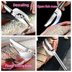 Fish Scale Knife Cut Scrape Dig 3-in-1Tool, Stainless Steel Peelers Scraping Boning Filleting Stainless Steel Shrimp Whisker Peeler Tool, 5 in 1 Multifunctional Shrimp Line Fish Maw Knife 2Pack