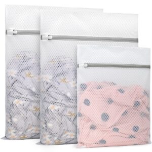 3pcs durable diamond mesh laundry bags for delicates (2 large 16 x 20 inches, 1 medium 12 x 16 inches)